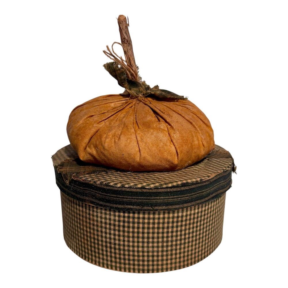 Fall Homespun Fabric Covered Box w/ Primitive Pumpkin